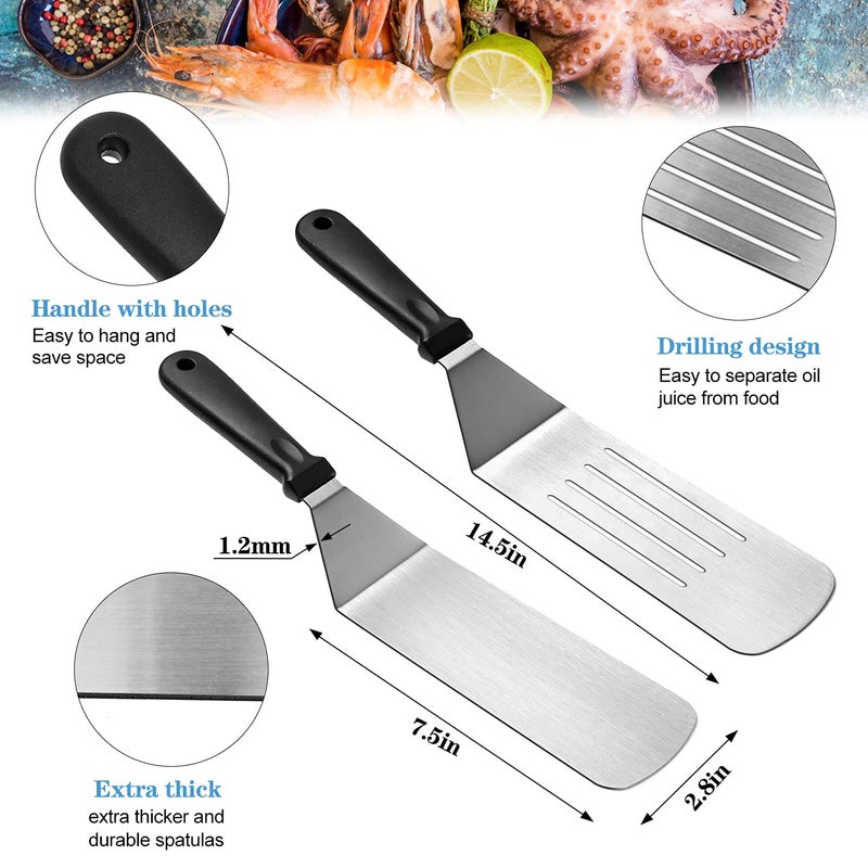 KITOOLBASE Flat Top Griddle Accessories Set for Blackstone and Camp Chef, Professional Grill Spatula Set with Burger Spatulas Scraper, BBQ Tool Griddle Utensils Kit for Men Outdoor Flattop Grills Cooking (Black) - Image 2